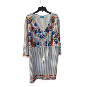 South Main Boho Embroidered Lace-Up Tunic Dress XL/XXL - New Without Tags